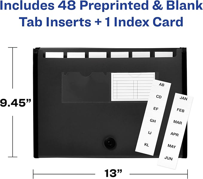 Avery Expanding File Folder Organizer, 7-Pocket Accordion File Organizer, Black, Holds 425 Letter/A4-Size Sheets (73550) (Pack of 8)