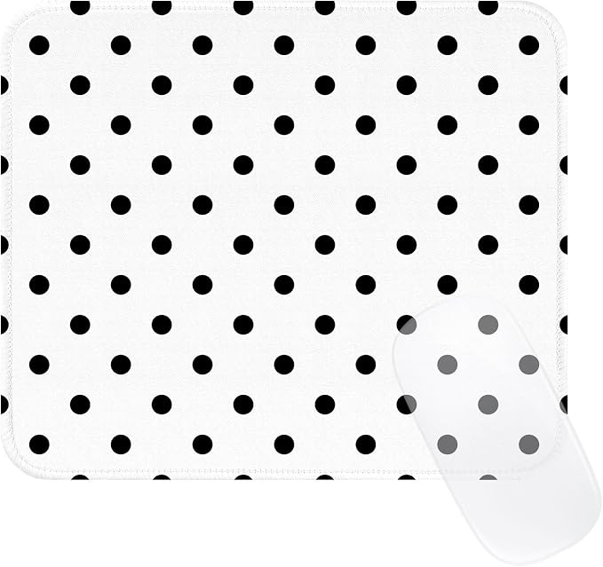 Square Cute Dots Mouse Pad with Stitched Edge, Premium Waterproof Cloth Aesthetic Small Dot Mouse Mat, Non-Slip Rubber Base Funny Mousepad Desk Accessories,Dots White
