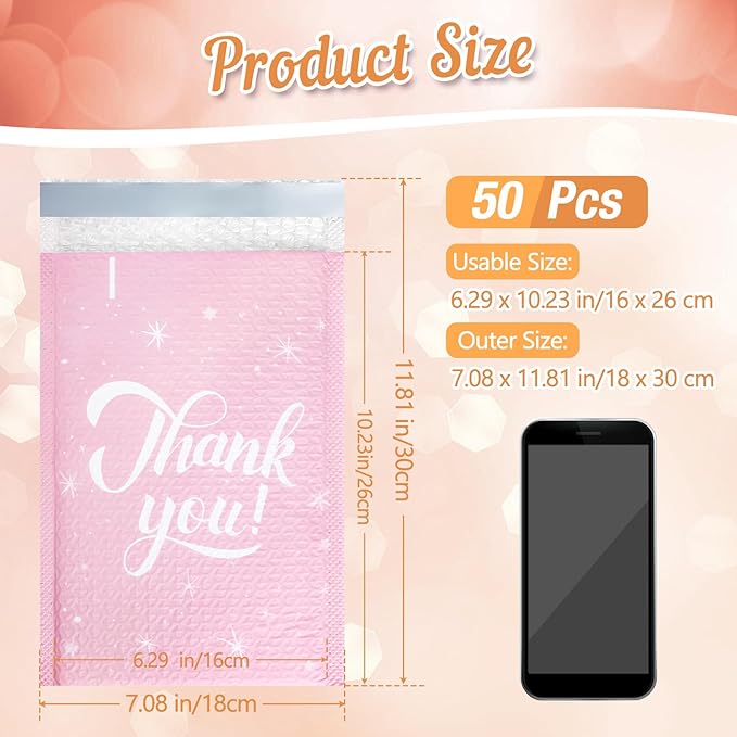 50 Pack Bubble Mailers 6x10 Inch,Self Sealing Adhesive Padded Envelopes,Waterproof Cute Bubble Mailers,Cushioning Shipping Envelopes for Packaging, Mailing, Gifts, Small Business