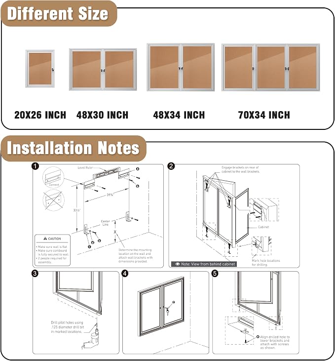 Mifuro 48"x34" Enclosed Bulletin Board, Outdoor Lockable Weather-Resistant Aluminum Cork Noticeboard for School & Office, Silver Frame w/Cork