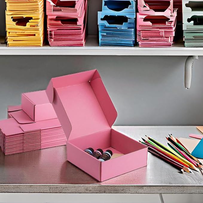 8x8x3 inch Pink Shipping Boxes for Small Business- Set of 25 | Sturdy ECT 32 Corrugated Cardboard Mailer Boxes, Easy Assemble for Packaging, Mailing, Gift