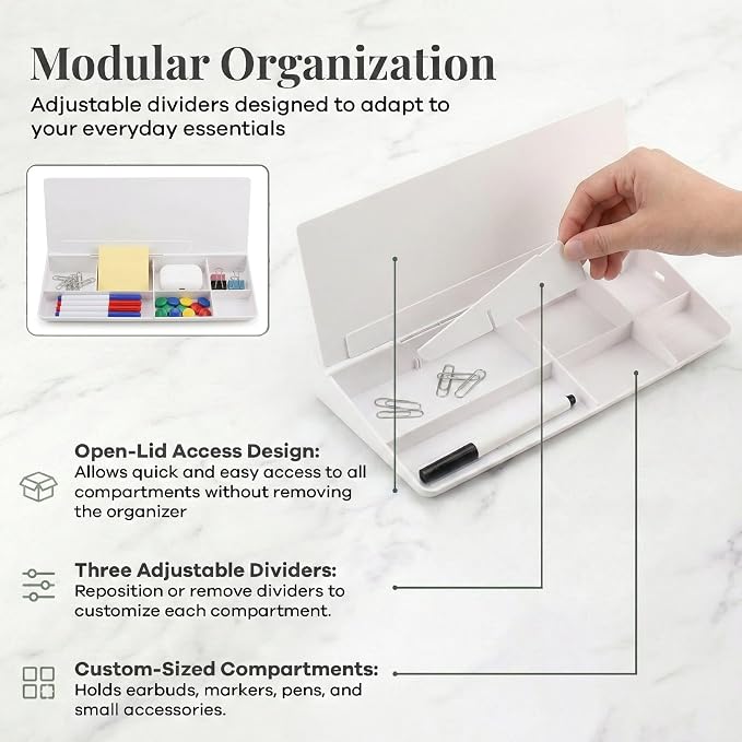 Birch Desktop Glass Whiteboard with Magnetic Weekly Calendar – Dry Erase Board, Keyboard Stand, Hidden Storage, Adjustable Dividers, 3 Markers & Eraser – Office, Home, School – Cloud