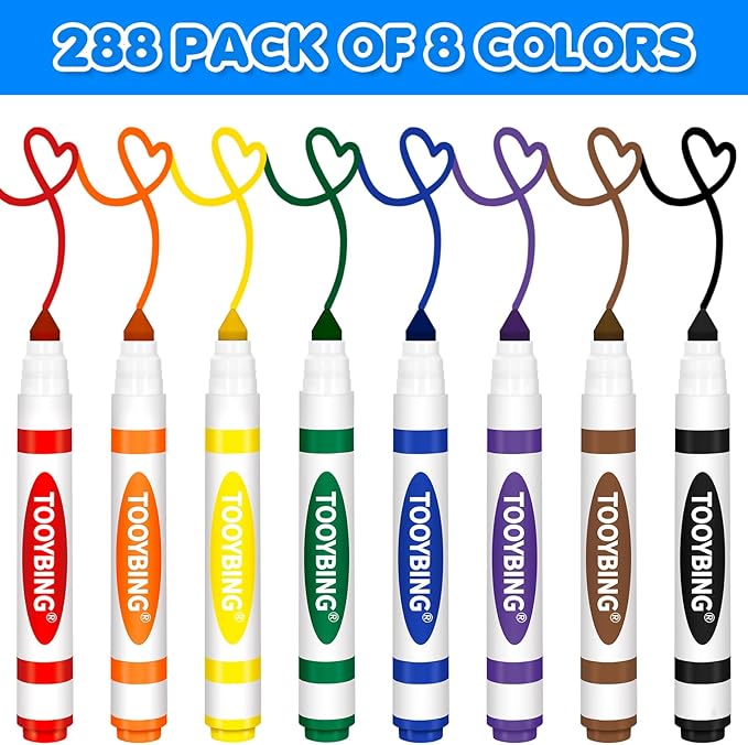 Washable Markers Bulk (288 Count), 8 Assorted Colors, Washable Markers for Kids Classroom School, Broad Tip Durable for Back to Classroom Art School Supplies Essentials