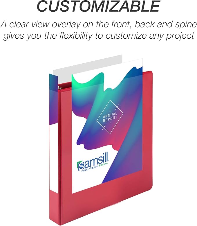 Samsill Durable 1 inch 3 Ring Binder, D Ring Binder, 100% Recycled Chipboard, Red, 12 Pack
