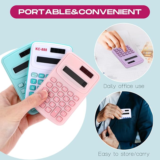 Flutesan 30 Pack Pocket Calculator,Red, Blue, Green, Black, Pink, Purple | Mini 4 Function Calculators, for Students Kids, Small Battery Powered Bulk, Basic Handheld, for School Classroom Home Office