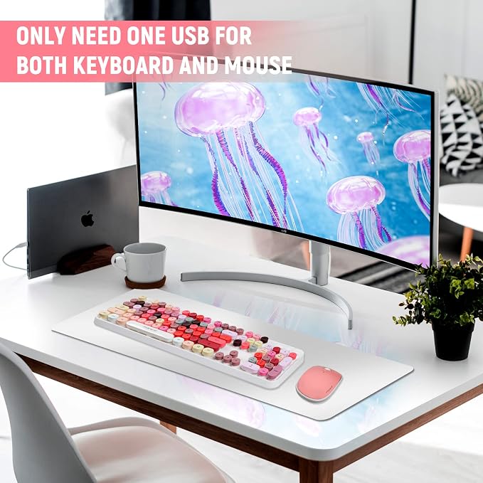 Wireless Keyboard and Mouse Sets,Reliable 2.4 GHz Connectivity for PC,Laptop,Smart TV and More (White Colorful)