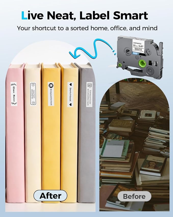 Colorty Label Maker Tape 12mm 0.47" Laminated White Label Tape TZe231 | 5Pack Replacement for Brother P-touch Label Tape TZe-231 TZ Tape 1/2" Compatible with Ptouch D220 D210 H110 D200 D400 PT-1280