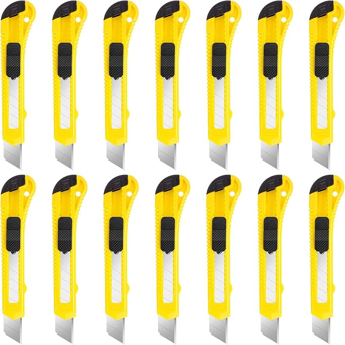DIYSELF 14 Pack Box Cutter Retractable, 18mm Box Knife, Utility Knife Retractable with Snap Off Blade, Box Opener for Home, Cutter Knives for Cardboard, Art, Craft