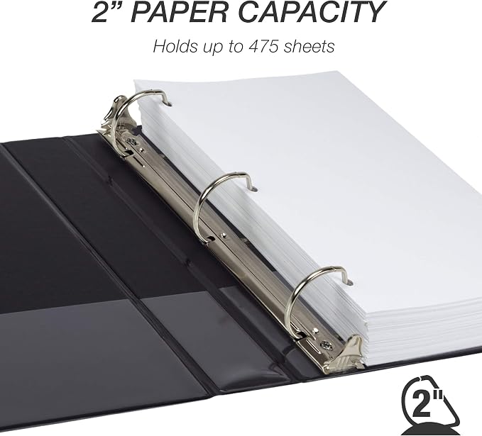 Samsill Durable 2 inch 3 Ring Binder, D Ring Binder, 100% Recycled Chipboard, Black, 4 Pack