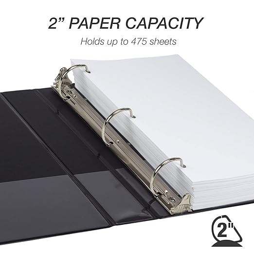 Samsill Durable 2 inch 3 Ring Binder, D Ring Binder, 100% Recycled Chipboard, Black