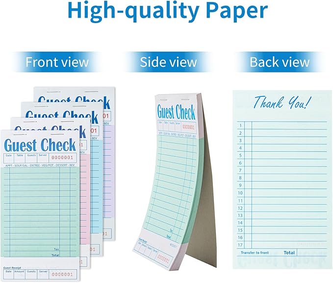 24 Pack Guest Checks Books for Servers Server Note Pads, Waiter Checkbook, Waitress Notepad for Restaurants, 6 Pack Green, 6 Pack Pink, 6 Pack Purple, 6 Pack Blue
