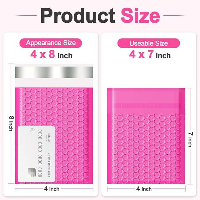 Small Bubble Mailers 4x8 Inch 50 Pack Waterproof Padded Envelopes Self Seal Adhesive Shipping Bags for Mailing Cards Jewelry Makeup and Small Business Packaging