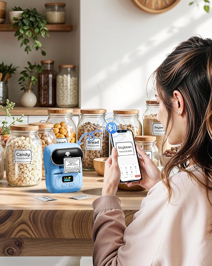 Phomemo M110 Label Maker with 3 Tapes, Bluetooth Thermal Printer, Blue | APP with 6000+ Templates, 2 Inch Portable Label Printer Easy to Use for Small Business, Home, School, Office, Organization