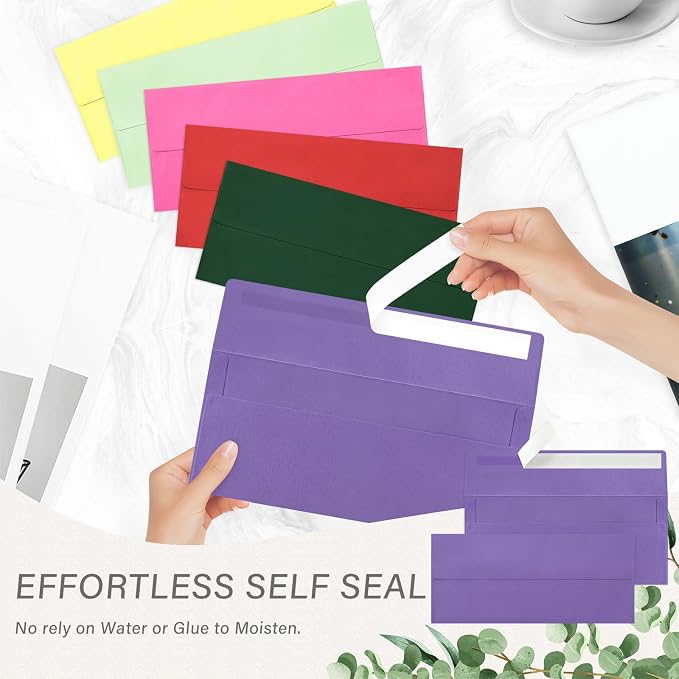 200 Pack #10 Purple Envelopes Letter Size Self Seal Business Envelopes | Security Mailing Envelopes, 4 1/8 x 9 1/2 Inches