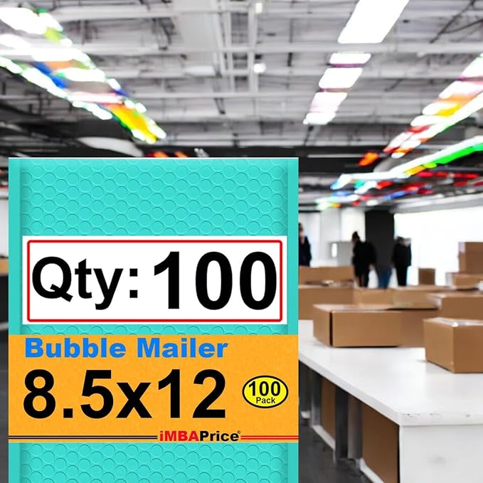 iMBAPrice 100-Pack #2 (8.5" x 12") Premium Hot Teal Color Self Seal Poly Bubble Mailers Padded Shipping Envelopes (Total 100 Bags)