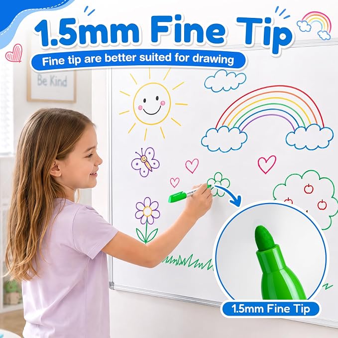 V-Opitos 30 Pack Fine Tip Dry Erase Markers - Bulk Whiteboard Erasable Markers in 15 Colors, Ideal for School Classroom Office Supplies, Non-Toxic & Easy Clean for White board