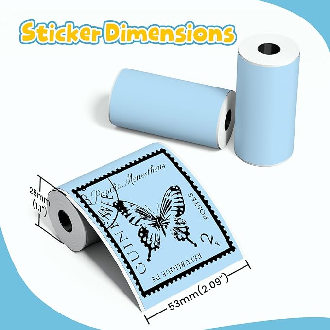 Phomemo Blue Self-Adhesive Thermal Paper, Glossy Printable Sticker Paper for Phomemo T02/T02Pro/Q02E/M02X/Y02C/Q02 Mini Sticker Printer, 50mm x 3.5m, Diameter 28mm, 3-Rolls, Image Time 20 Years