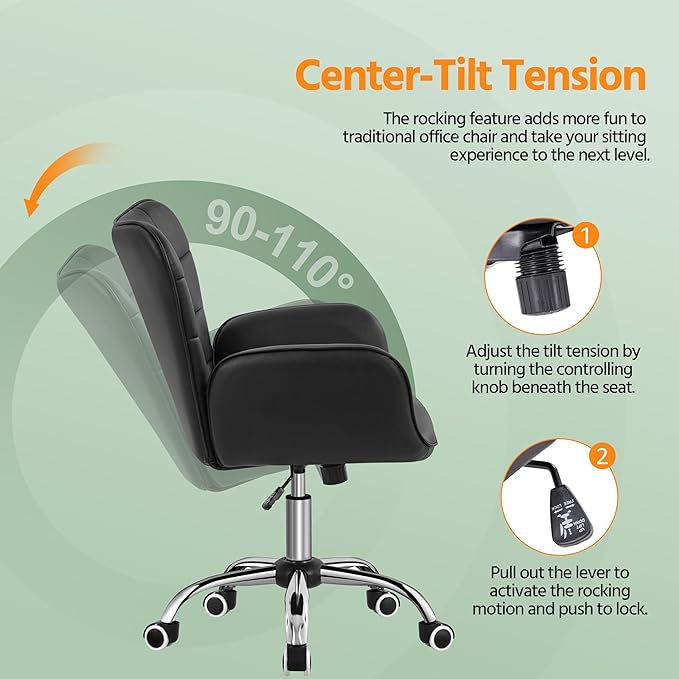 Yaheetech Modern Faux Leather Office Chair Ergonomic Adjustable Computer Chair with Wide Seat, Padded Armrests for Study, Bedroom Black