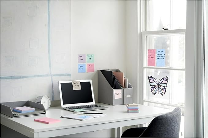 Post-it 100% Recycled Paper Super Sticky Notes, 3 in. x 3 in., 12 Pads, 70 Sheets per Pad, Wanderlust Pastels, School Supplies and Office Products (Pack of 12)