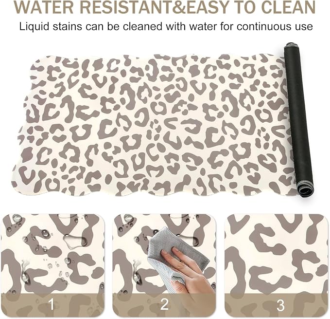 L-SPOUTTO Beige Leopard Mouse Pad,Scalloped Desk Mat XXL Gaming Mousepad | Cheetah Large 35.4x15.7in Non-Slip Rubber Base Keyboard Pad Waterproof Desktop Mat for Laptop Computer Game Home Office