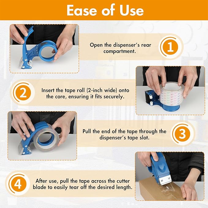2 Pack Heavy Duty Packing Tape Dispenser Gun – 2-Inch Wide Tape Dispenser with Adjustable Brake – Fits 3-Inch Core, Industrial-Grade Tape Gun for Moving, Shipping, Office & Warehouse Use (Blue)