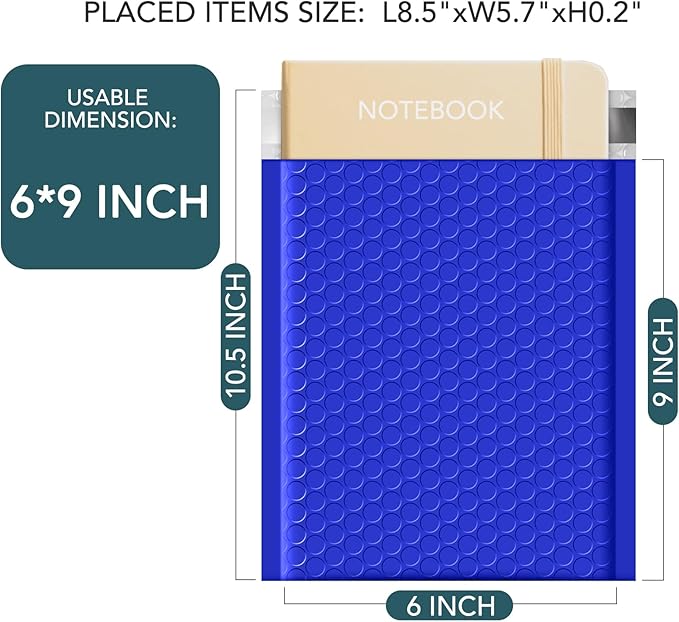 Metronic Bubble Mailers 6x10 Inch 50Pack, Royal Blue Bubble Envelopes, Waterproof Padded Envelopes, Adhesion Padded Mailers,Self-Seal Packaging Bags for Jewelry, Bubble Mailers Usable Size 6x9