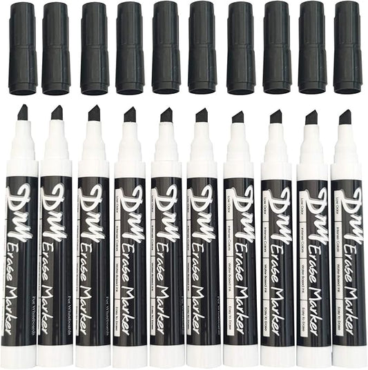 Volcanics Black Dry Erase Markers, Chisel Tip, Low Odor, 10 Pack | Whiteboard Markers, Dry Erase Pens, Easy Erase for Whiteboards, Glass, Calendars, Office, School, Home, Quick Dry Ink