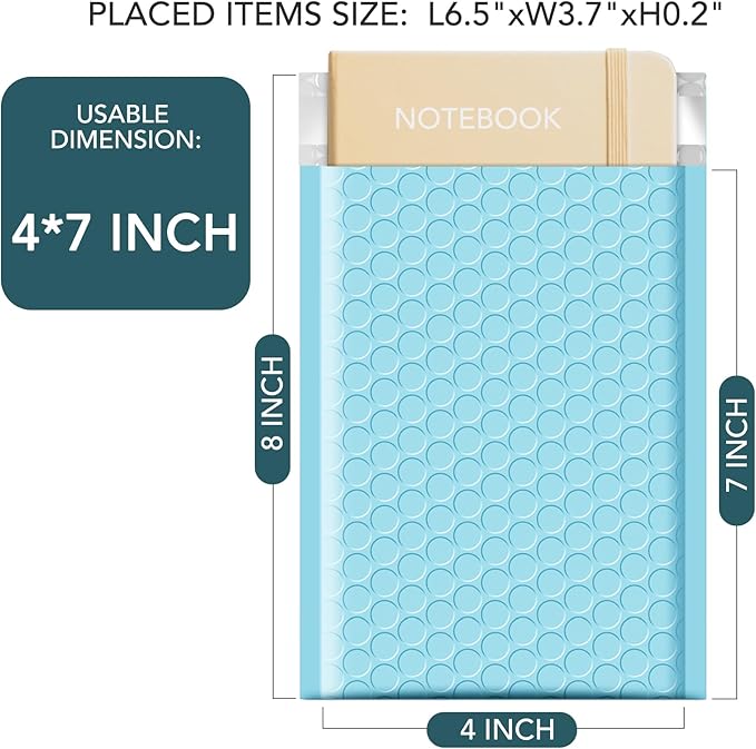 Metronic Light Blue Bubble Mailers 4x8 50Pack Small Bubble Mailers, Self-Seal Padded Envelopes, Padded mailers for Shipping, Packaging for Business Usable Size 4x7