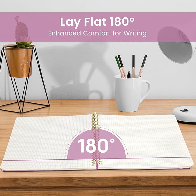 Taja Spiral Graph Notebook, 8.5"x11" Notebooks for Work, Large A4 Journal for Women & Men, Grid Notebook, Journaling Notebook for Writing, Plastic Cover Spiral Journal, Purple