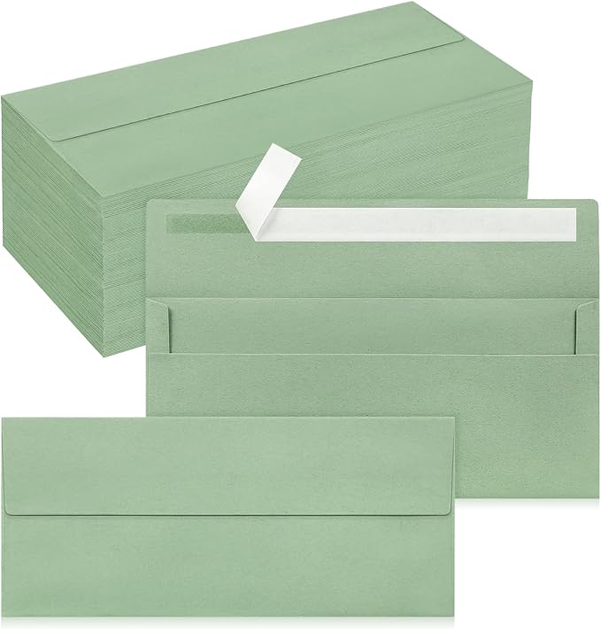 200 Pack #10 Sage Green Envelopes Letter Size Self Seal Business Envelopes | Security Mailing Envelopes, 4 1/8 x 9 1/2 Inches