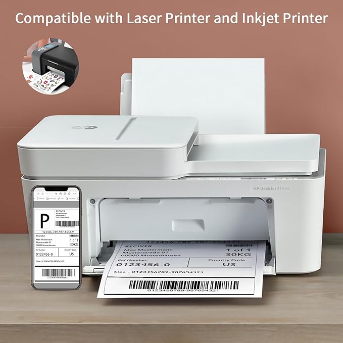 Printable Sticker Paper – 100 Sheets 8.5 x 11 Full Sheet Labels, Matte Self Adhesive Sticker Paper for Inkjet & Laser Printers, Full Page Printable Label Paper for Shipping, Address