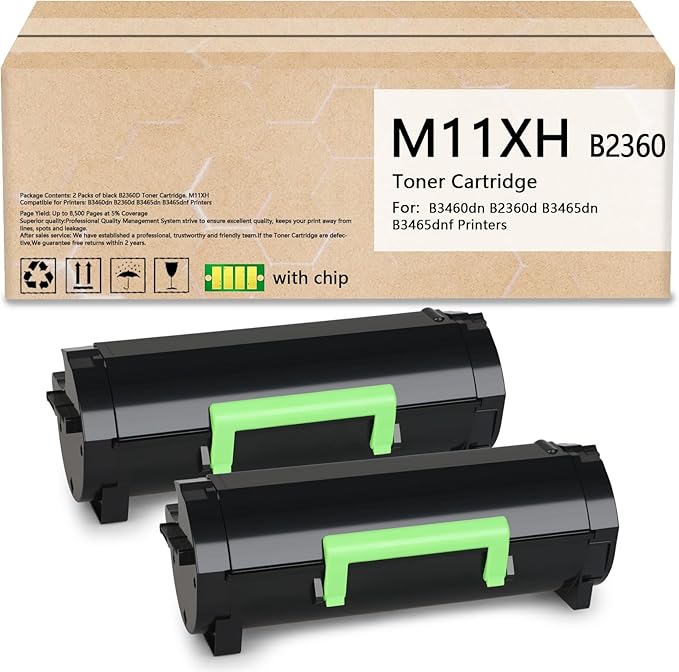 B2360 Toner Cartridge Black High Yield-8500 Pages (M11XH Toner) Replacement for Dell B2360dn Toner B2360d B3460dn B3465dn B3465dnf B3465dnf MFP Printers (2 Packs)