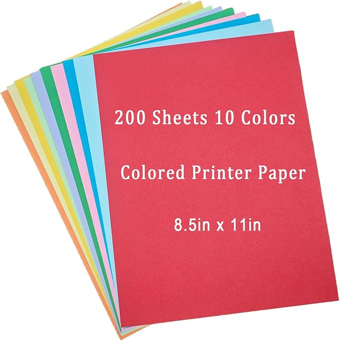 Colored Paper 8.5 x 11 Assorted Colored Copy Print Paper, 10 Colors Letter Size Lightweight Colored Construction Paper for Cutting DIY Art Painting Drawing Origami Craft School Office Supplie