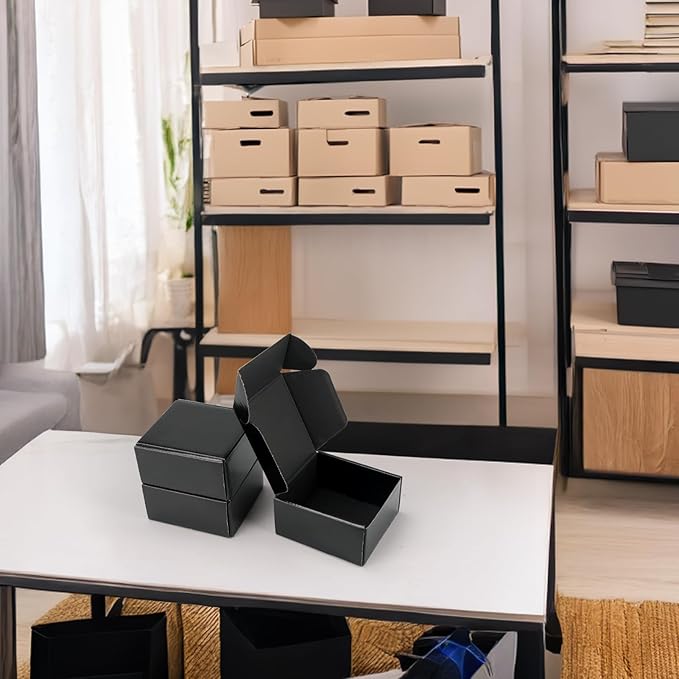 Rempry 50 Pack 4x4x2 Black Shipping Boxes, Small Cardboard Mailer Boxes for Small Business Shipping Packaging