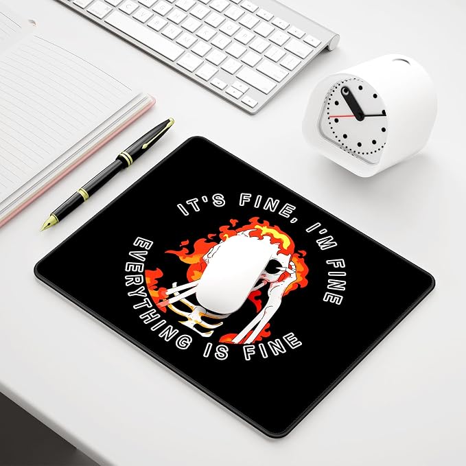 Auhoahsil Mouse Pad, 12 x 10 in Cute Skull Theme Computer Mouse Pad for Desk, Premium-Textured Non-Slip Rubber Stitched Edges Waterproof Square Mouse Mat for Gaming Work Wireless Mice, I am fine