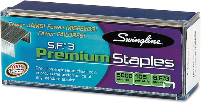Swingline 35440 S.F. 3 Premium Chisel Point 105 Count Half-Strip Staples 5000/Box