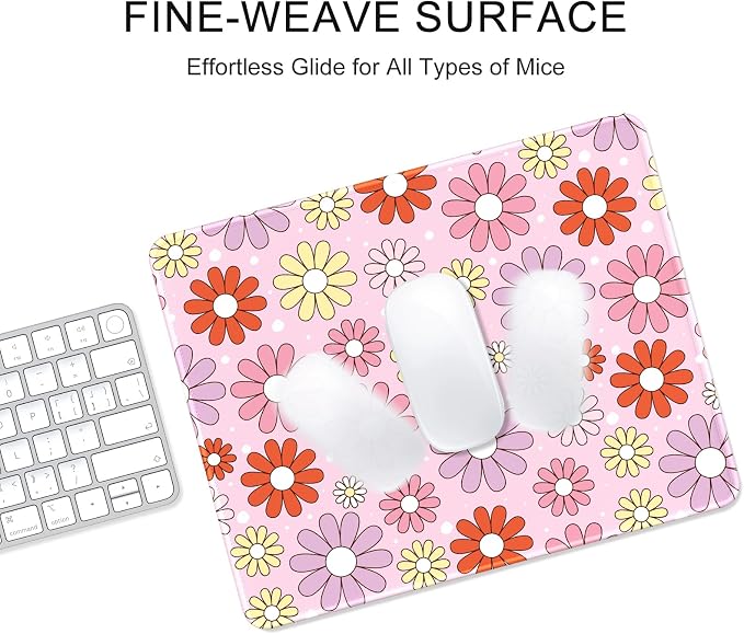 Auhoahsil Mouse Pad, 12 x 10 in Cute Flower Theme Computer Mouse Pad for Desk, Premium-Textured Non-Slip Rubber Stitched Edges Waterproof Square Mouse Mat for Gaming Work Wireless Mice, Pink Purple