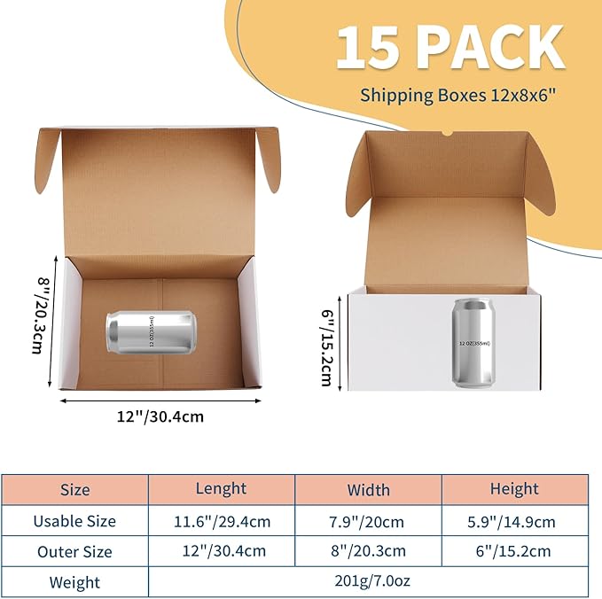 ZBEIVAN 12x8x6 White Shipping Boxes Set of 15, Corrugated Cardboard Mailer Boxes for Packaging Small Business Mailing Gifts