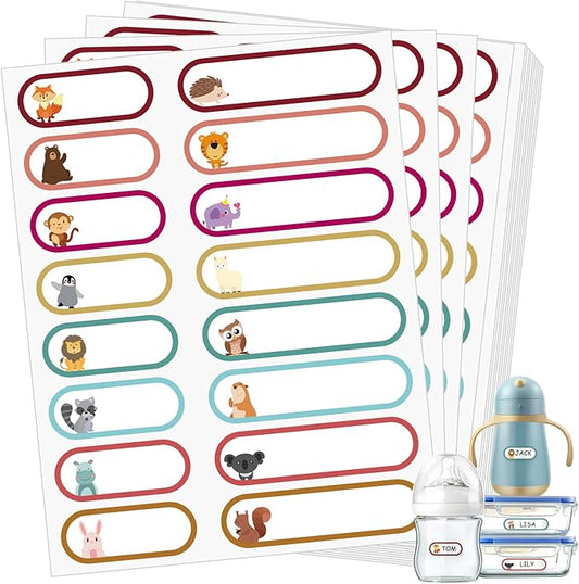 480 Pcs Baby Bottle Labels for Daycare, Waterproof Name Labels Self-Laminating, Write-on School Name Labels for Kids Name Tags Stickers(Cute Animal Style)