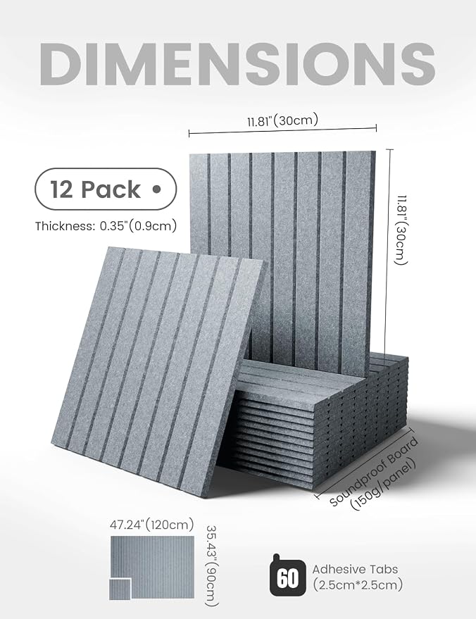 Fluxynara 48" x 36" Large Felt Bulletin Board, Blue Gray | 12 Pack Cork Board Alternative with 60 Safe Adhesive Tabs, Pin Boards for Wall Decor, Home, Office, Classroom,Dorm