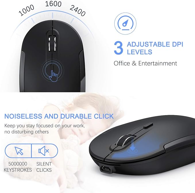 Vssoplor Wireless Keyboard and Mouse, Rechargeable Ultra Slim, Black | Quiet Full-Size Keyboard and Mouse Combo Set, for Laptop, PC, Notebook, Desktop, 2.4GHz Stable Connection, Ideal for Office