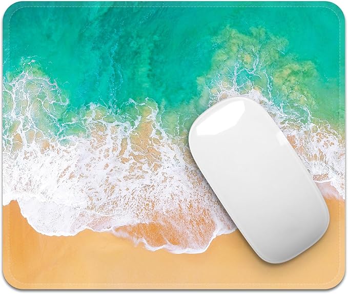 Mouse Pad with Stitched Edges - Ocean Beach Mousepad for Women, 9.25 x 7.75 inch Washable Square Desk Pad, Non-Slip Rubber Base, Office Home Laptop Accessories - Ocean Serenity
