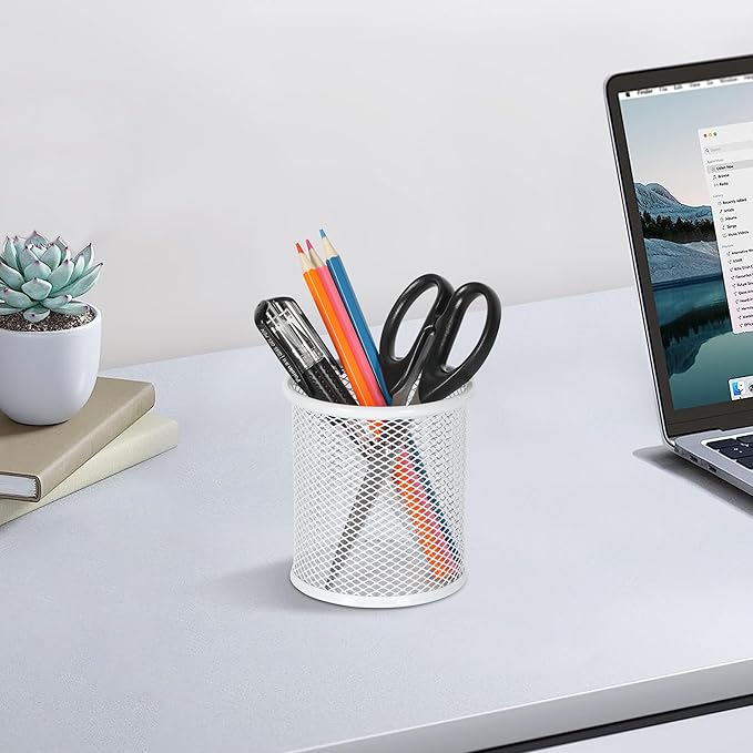 EasyPAG Metal 2-Piece Pen Holder Set Desk Accessories & Workspace Organizers for Classroom, School & Office,White