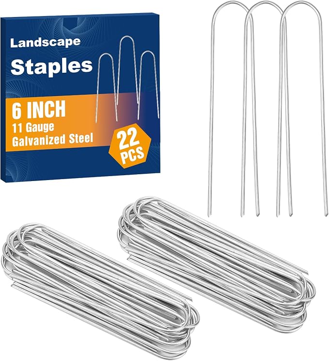Whonline 22 Pack Landscape Staples, 6 Inch Round-top Garden Stakes | Galvanized Ground Stakes Landscape Fabric Pins Yard Staples for Tent, Lawn, Turf, Sod, Irrigation Pipeline Hose