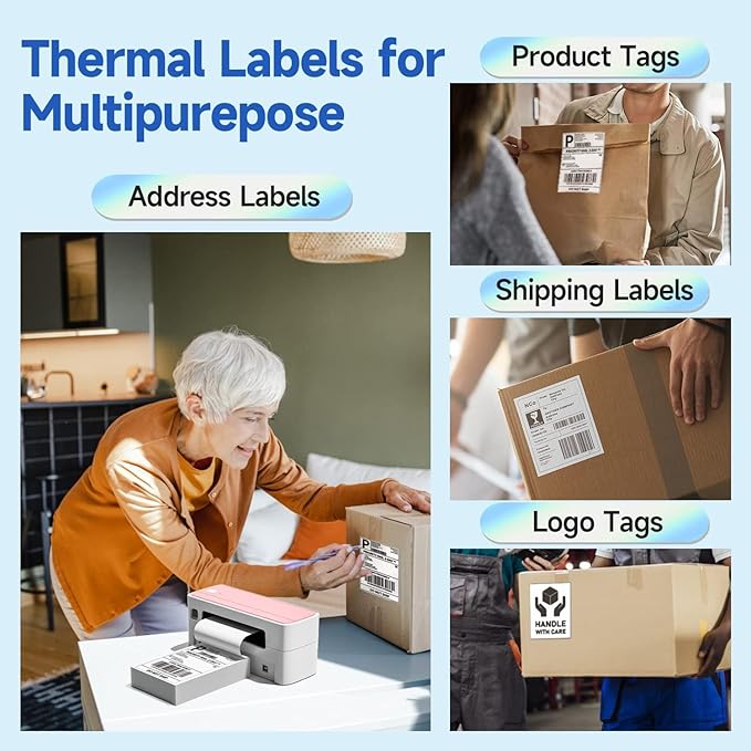 Phomemo Genuine 4X6 Thermal Shipping Label 500 Labels per Stack - 4x6 FanFold Thermal Labels Compatible with Phomemo 241bt Shipping Label Printer, Strong Adhesive Shipping Labels, Commercial Grade