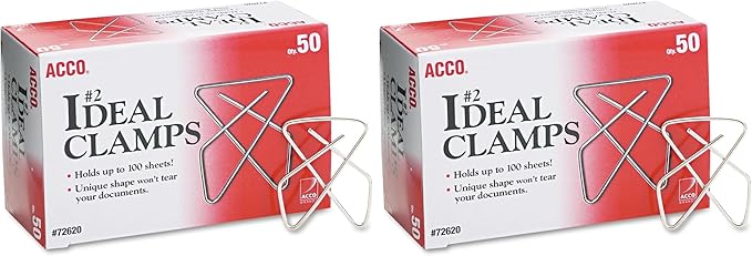 ACCO Ideal Butterfly Paper Clamps, Steel Wire, Small 1.5 Inch Size, 100 Sheet Capacity, Silver, 50 Clamps per Box (A7072620) (Pack of 2)