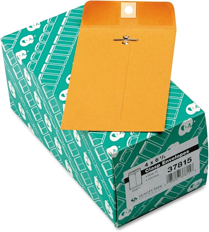 Quality Park 4 x 6 Clasp Envelopes, 100 Pack, Document Envelopes with Gummed Flap, Heavyweight 28 lb Paper with Reinforced Holes and Double Prong Clasp, Brown Kraft