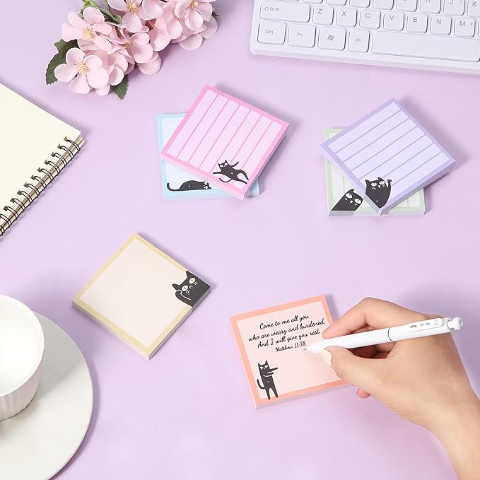 Mr. Pen- Sticky Notes, 3" x 3", 6 Pads, 480 Sheets, Black Cat Sticky Notes, Cat Notepad, Sticky Note Set
