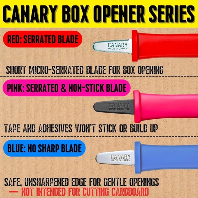 CANARY Safety Box Opener Tool with No Sharp Edge 5" [No Blade] - Mini Package Opener for Careful Package Opening Around Contents - Made in Japan, Blue