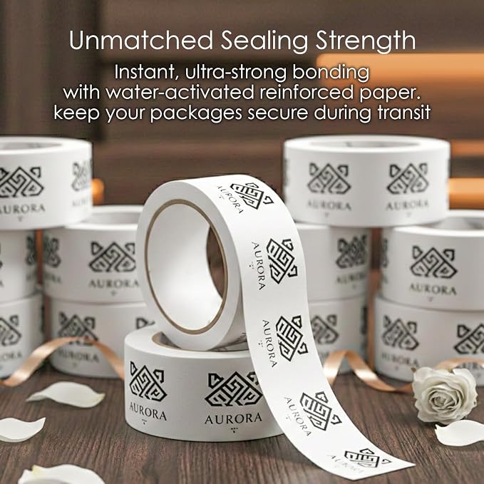 COACO Custom Packaging Tape for Business Shipping & Labeling Needs, Heavy-Duty Reinforced Gummed Custom Shipping Tape | Water Activated Strongest Seal, Kraft (200')
